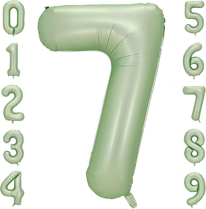 Sage Green 7 Number Balloon, Olive Green 7 Balloons 40 Inch Large Helium Foil by BBPOOL