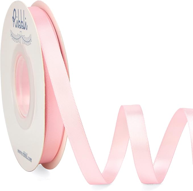 Ribbli Double Faced Light Pink Satin Ribbon, 3/8” x Continuous 25 Yards by Ribbli