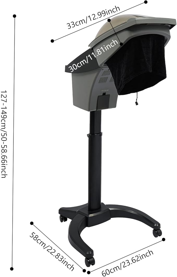 Standing Hair Steamer, 7 Color Hooded Micro Ozone Hair Care Machine Adjustable Height & Wheels with Intelligent Operation Panel for Oiling/Coloring/Conditioning/Perming (Black)