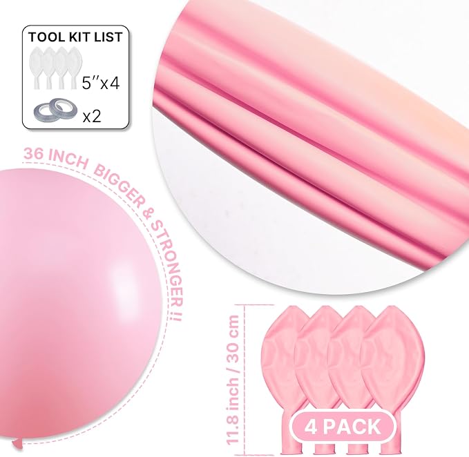 PartyWoo Baby Pink Balloons 4pcs Pastel Pale Light Pink Color | 36 Inch Balloons - Image 7