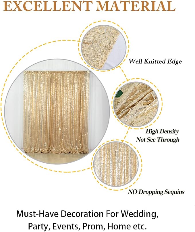 ShinyBeauty Sequin Backdrop 7ftx7ft Light Gold | Sparkle Drapes - Image 4