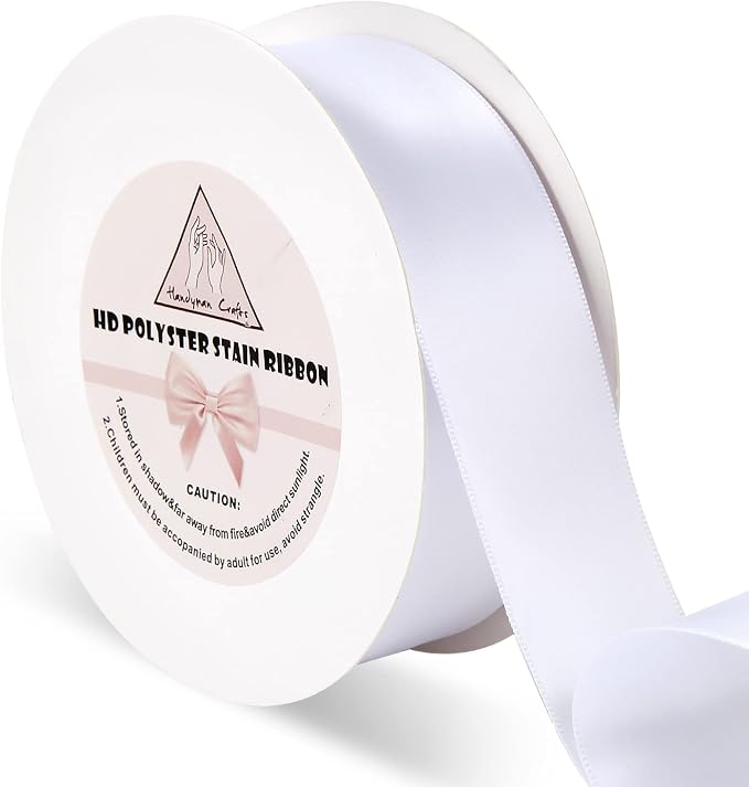 White Satin Ribbon for Gift Warping, 1.5inch 50 Yards Solid Polyester Fabric by HandymanCrafts