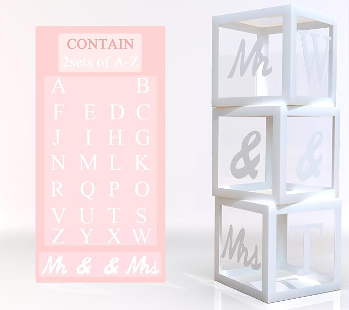 ximoogoooz Transparent Wedding Balloon Boxes 3PCS White Mr and Mrs Balloon Boxes by ximoogoooz