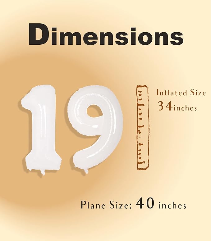 SUWEN 40 Inch White Large 19 Balloon Number Big Foil Helium Numbers 0-9 | Giant - Image 4