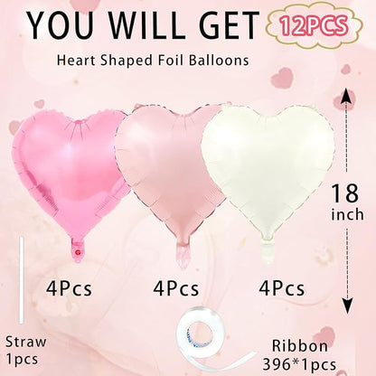 Pink Heart Balloons, 18inch Bright Pink Heart Shaped Foil Balloons & Pastel - Image 3