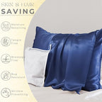 PROMEED 100% Mulberry Silk Pillowcase for Hair and Skin - Allergen Resistant Both Sides 23 Momme 1400 TC Silk Bed Pillow Cases with Hidden Zipper, 1PC (Queen 20"x30", Navy)