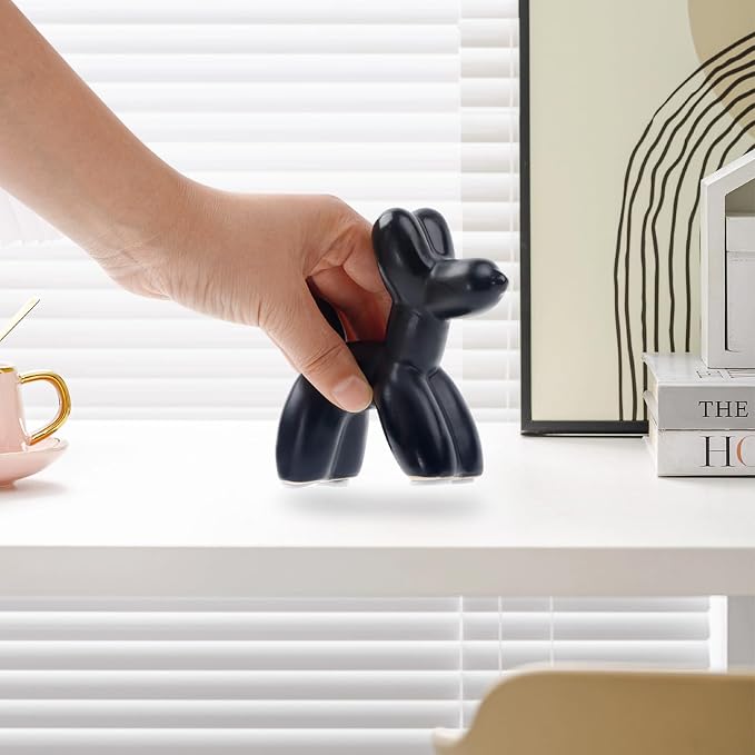 Notakia Cute Ceramics Black Balloon Dog Statue Crafts Living Room Desktop - Image 7