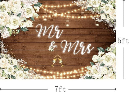 MEHOFOND 7x5ft Mr and Mrs Bridal Shower Backdrop Wedding Decorations Rustic - Image 4