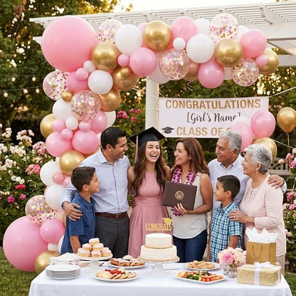 Pink and Gold Balloons, 12 Inch Light Baby Pink White and Gold Confetti Balloons - Image 5