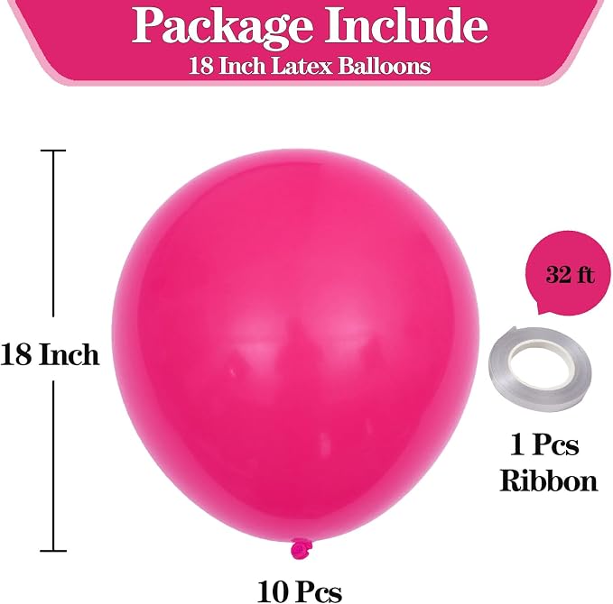 18 Inch Hot Pink Balloons, Baby Shower, Birthday Party and Event Decoration - Image 2