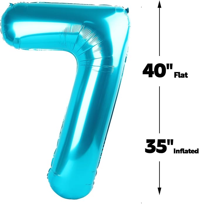 Digital Number 7 Blue Birthday Balloon 40 Inch, Foil Balloons - Image 3