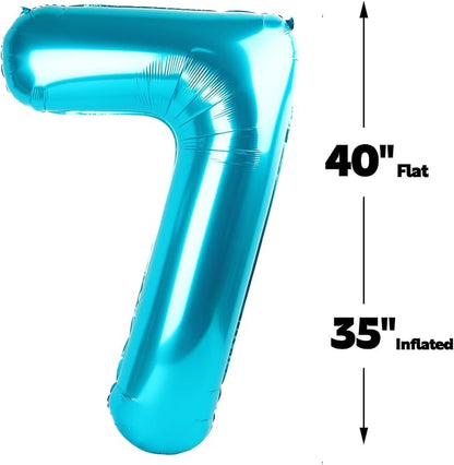 Digital Number 7 Blue Birthday Balloon 40 Inch, Foil Balloons - Image 3