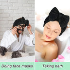 Shintop Spa Headband, Soft Carol Fleece Makeup Headband with Cute Bow Elastic Hairband for Washing Face Skincare Facial Mask Showers（Black）