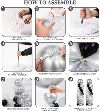Black White and Silver Balloon Column Kit Set of 2, Balloon Towers | 102Pcs - Image 4