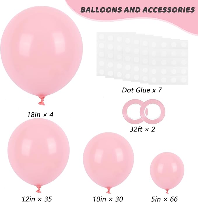 RUBFAC 135pcs Baby Pink Balloons Different Sizes 18 12 10 5 Inch - Image 2