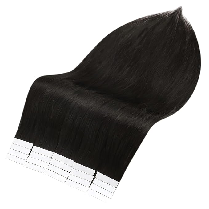 Full Shine 20 Inch Invisible Tape in Hair Extensions Human Hair 1B Off Black Black Hair Extensions Tape in Double Sided Tape in Hair Extensions 50 Gram 20 Pcs Long Straight Skin Weft Natural