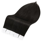 Full Shine Invisible Tape in Hair Extensions Human Hair 12Inch Skin Weft Human Hair Extensions Color 1B Black Natural Straight Remy 20Pcs 30G Double Sided Tape in Extensions Tape ins Soft Add Volume