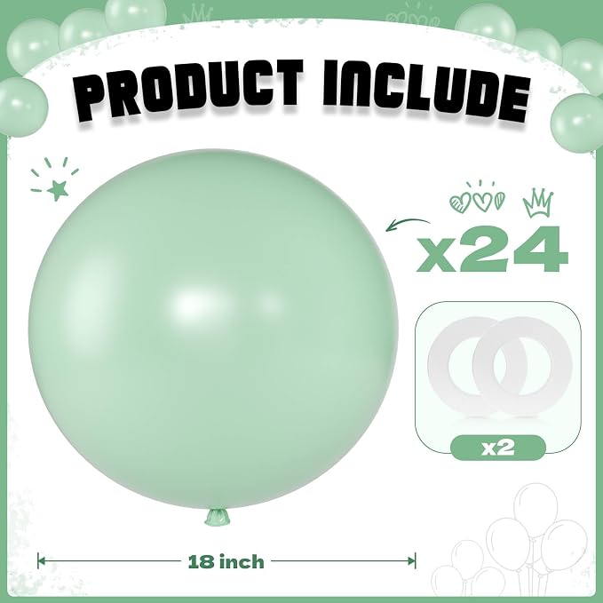 Sage Green Balloons 18 Inch 24 Pack Matte Helium Latex Round Balloons - Image 2