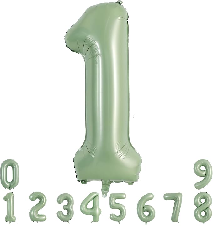 TONIFUL 40 Inch Sage Green Large Number 1 Balloon by TONIFUL