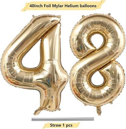Light Gold Number 48 Foil Balloons 40 Inch White Gold 48 Mylar Balloon | 48th - Image 4