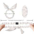 THXSILK Hair Silk Scrunchies with Bow for Women Pure Mulberry Silk Hair Cute Ring Ties Scrunchies for Girls Women's Thick Hair, White, 2.8"