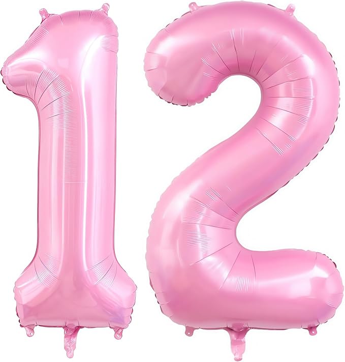 Pastel Pink 12 Balloon Number, 40 Inch Light Pink 12 Balloons Large Helium Foil by BBPOOL