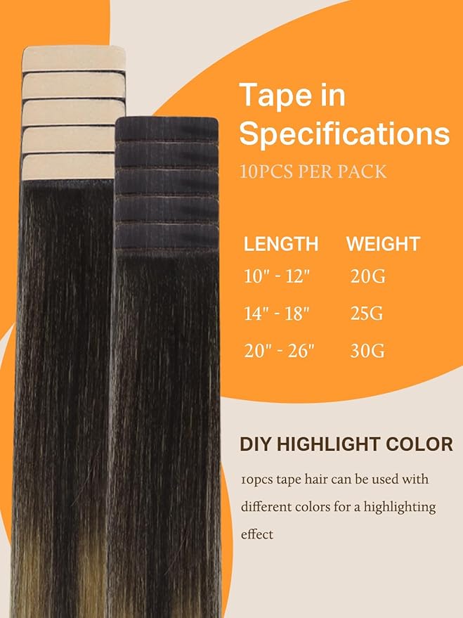 DOORES Hair Extensions Tape in Human Hair, Balayage Dark Brown to Chestnut Brown and Dirty Blonde 10pcs 25g 16 Inch, Tape in Hair Extensions Real Hair Glue in Extensions Straight