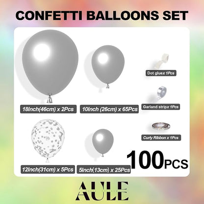 AULE 100Pcs Metallic Silver Balloons 18/12/10/5 Inch Different Sizes | Chrome - Image 2