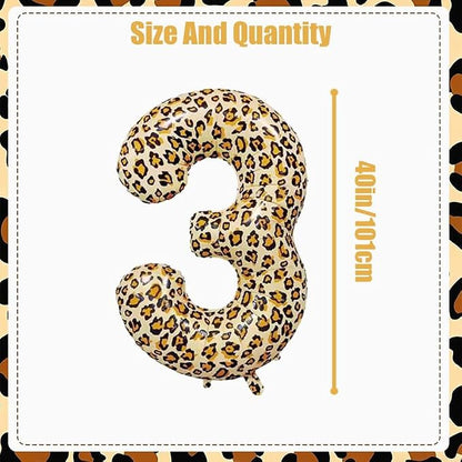40Inch Large Leopard Print Number 3 Foil Balloons Cheetah 3rd Wild One First - Image 2