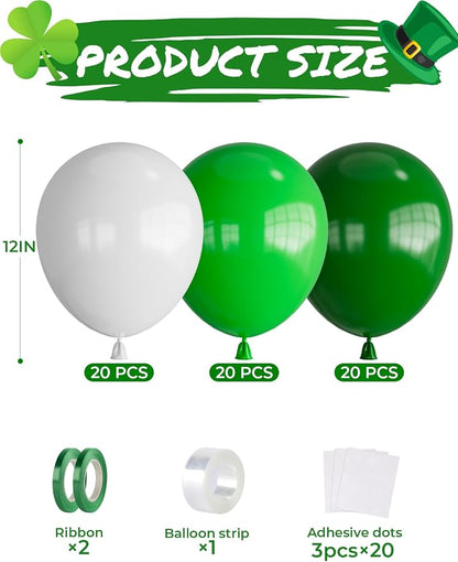 Green and White Balloons, Dark Green Balloons and White Balloons | 60 Pcs 12 - Image 4