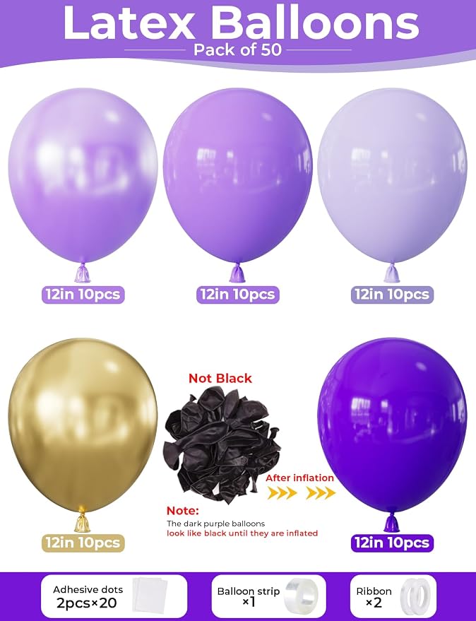 Purple and Gold Balloons, Metallic Gold Balloon | 50Pcs 12 Inch Purple Gold - Image 8
