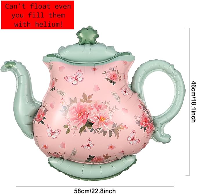 Teapot Balloon 4 Pieces Pink Green Teapot Balloons - Image 3