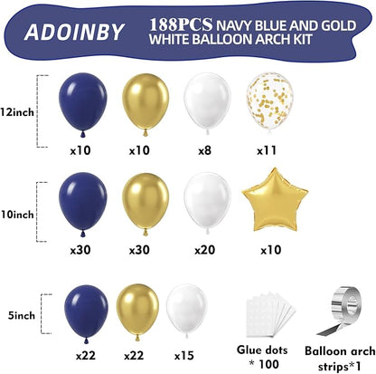 Blue and Gold Balloon Arch Kit, Different Size Balloons - Image 2