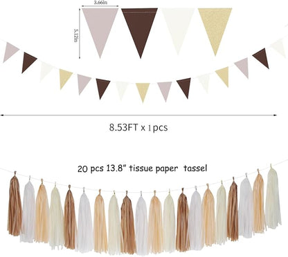 Boho Baby-Shower White-Brown Champagne Party-Decorations - Image 3
