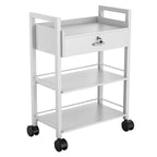 Paddie Salon Beauty Cabinet Cart Trolley 2-Layer Rolling Storage Drawer Organizer Wheels Lockable Tool Salon Station Barber Stylist Equipment Makeup Spa Cart (White-3 Layer)