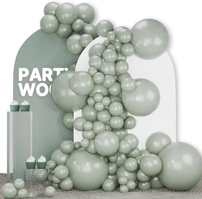 PartyWoo Dusty Green Balloons 140pcs Different Sizes Pack of 18 12 10 5 Inch by PartyWoo