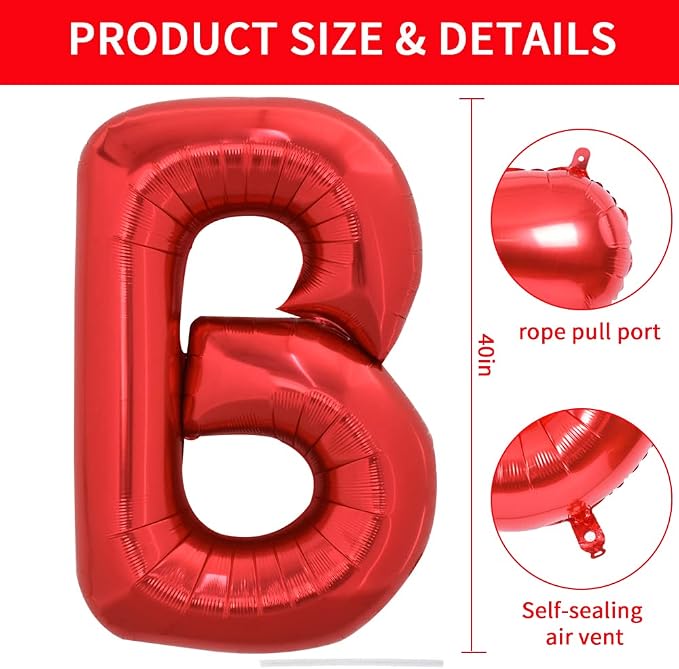TONIFUL 40 Inch Large Bright Red Letter Balloons A-Z, Giant Jumbo Helium Foil - Image 2