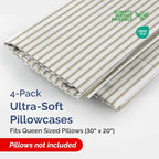 Queen Pillow Cases Set of 4 - Ultra Soft Hotel Quality Pillowcase Covers - Comfy, Cozy & Wrinkle Free - Shrinkage & Fade Resistant - Machine Washable Pillow Protectors - 4 Piece Set - Beige Stripes 2
