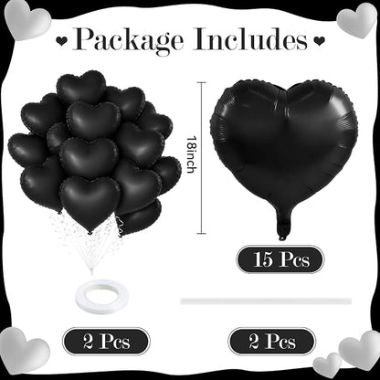 TONIFUL 15 Pack 18 Inch Matte Black Heart Foil Balloons – Black Mylar Heart - Image 2