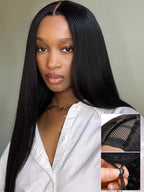 YIROO V Part Wig Yaki Straight Human Hair Wigs for Black Women Upgrade Upart Wig No Leave Out 12A Glueless Kinky Straight V Shape Clip in Half Wig No Glue No Sew Beginner Friendly 180% Density 26 Inch