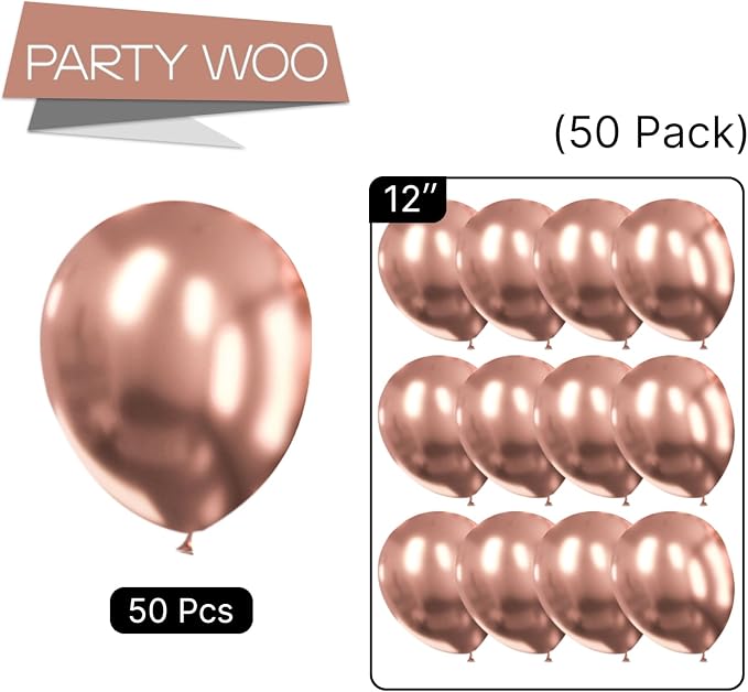 PartyWoo Rose Gold Balloons 50pcs Metallic Chrome Rose Gold Color | 12 Inch - Image 8