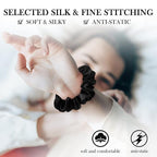 100% Mulberry Silk Hair Ties, No-Damage Frizz Prevention for Sleep and Night, Hair Accessories for Women (Black)
