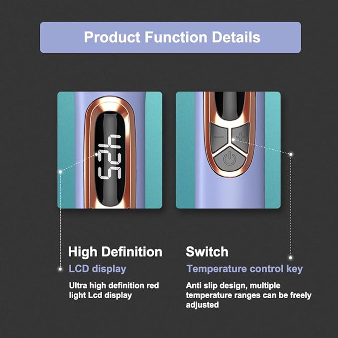 JINRI Hair Iron, Hair Brush, Pumped-Up Volume, Adjustable Temp, 360 ° Tail Rotation, Lasting Volume, for Short Or Thin Hair, Dual Voltage (100-240V), Volumizing Hair Iron, Purple, 1.25 inch