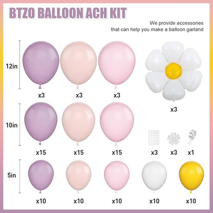 Daisy Balloon Garland Arch Kit, Retro Purple Yellow Pink Hippie Boho Balloons - Image 2