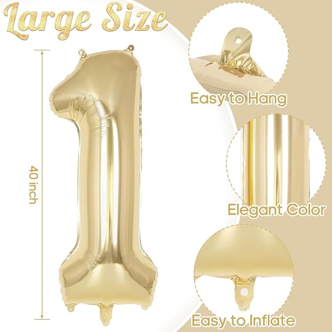 2 Pcs One Balloon Set, 40 Inch Number 1 Balloon and 41 Inch Script Letter One - Image 5