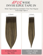 DOORES Invisi Edge Tape in Wide Hair Extensions Human Hair, Chocolate Brown to Caramel Blonde 4PCS Injection Tape ins 20g 20 Inch, Virgin Human 3 Inch Wide Injected Extensions Invisible