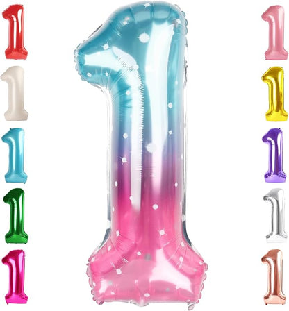 1 Balloon Numbers Birthday Decorations, 40In Pink Purple Blue Balloons | by Mluchee