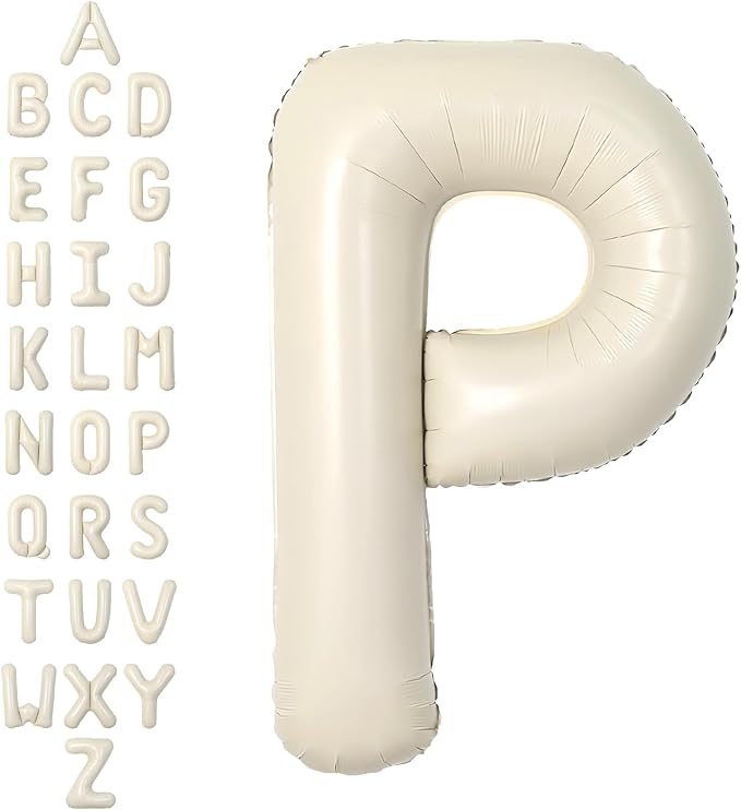 SUWEN 40 Inch Cream Large P Letter Balloons Big Foil Helium A-Z | Jumbo Mylar by SUWEN