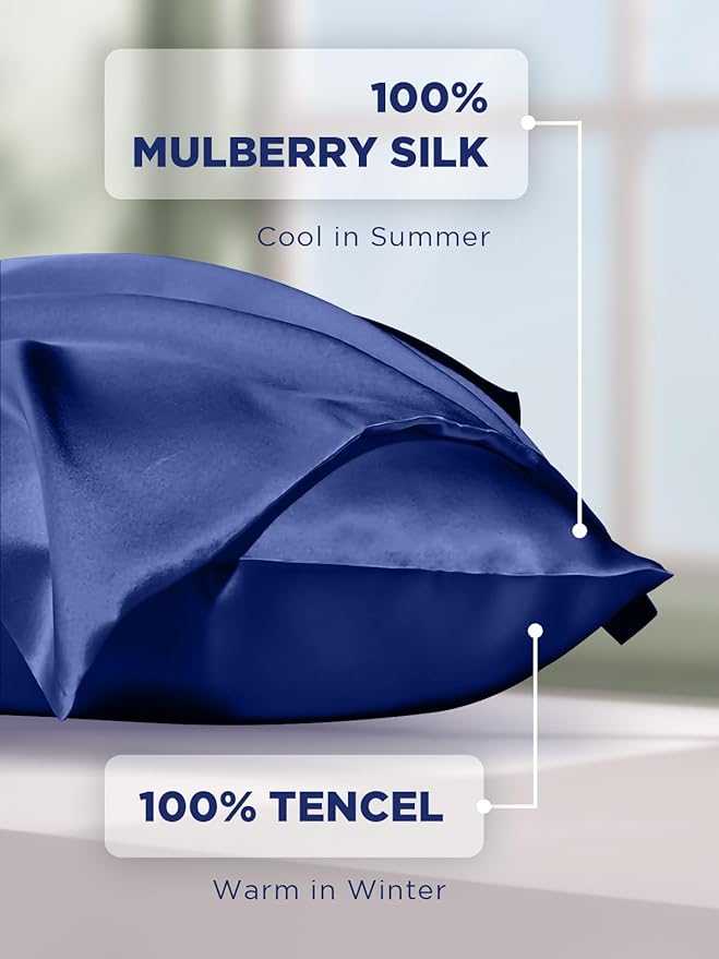 Mulberry Silk Pillowcase for Hair and Skin, SGMSILK 22 Momme Natural Silk Pillow Cases with Zipper, 6A Soft and Smooth Single Sided Pure Silk Pillow Cover (Royal Blue, Queen 20"x30")
