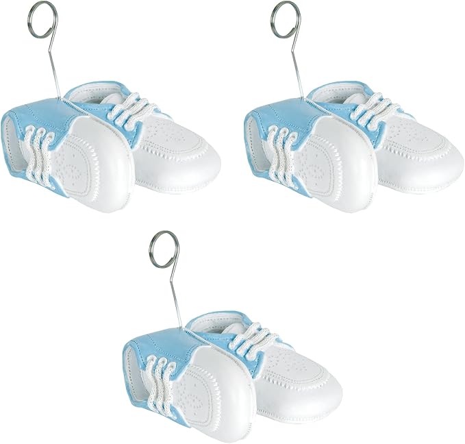 Beistle Set of 3 Blue Baby Shoes Photo/Balloon Holders, 6 oz- Boy Baby Shower by Beistle